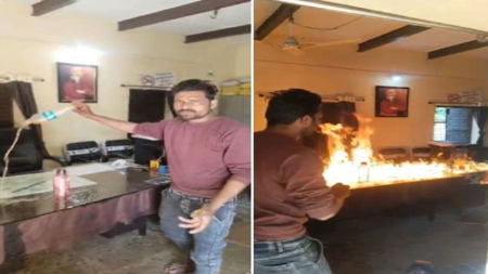 पेट्रोल छिड़क कर पंचायत भवन में लगा दी आगः योजनाओं का लाभ नहीं मिलने से ग्रामीण था परेशान