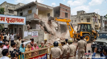 महिलाओं के साथ मारपीट का वीडियो सामने आने के बाद अवैध वृद्धाश्रम को गिराया गया