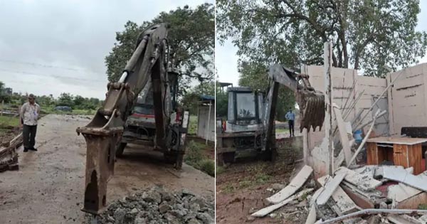 जिला प्रशासन की बड़ी कारवाई, 14 करोड़ की 2 अवैध कॉलोनियों की पक्की सड़क-बाउंड्रीवॉल पर चला बुलडोजर