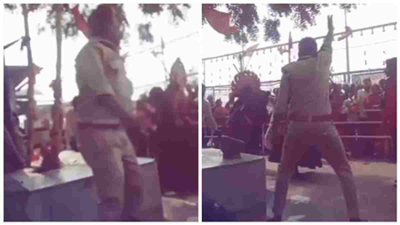 ड्यूटी के दौरान झूम उठा पुलिसकर्मी, काली नृत्य के साथ जवान के डांस का वीडियो वायरल