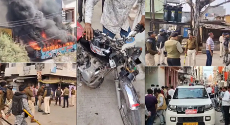 तराना में भड़की हिंसा : दो समुदायों के बीच स्टैंड पर पथराव, आगजनी, कई वाहनों में तोड़फोड़