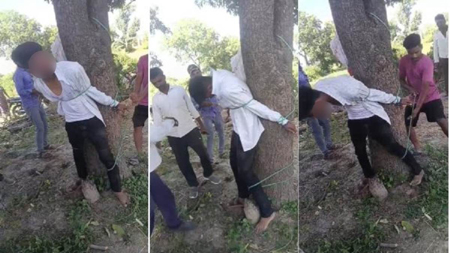 छेड़छाड़ के आरोप में शिक्षक को पेड़ से बांधकर पीटा: वीडियो वायरल